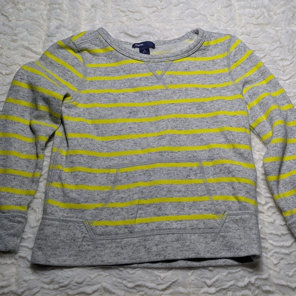 Gap Kids Gray & Neon Yellow Stripe Pullover Sweatshirt Size S‎ (6–7)